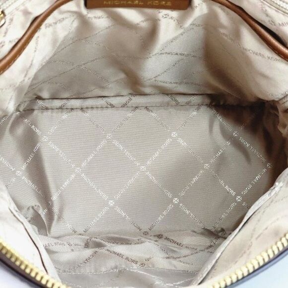 NEW! MICHAEL KORS Cindy MK Signature Brown LG Backpack Bag Gold Logo - Picture 12 of 14